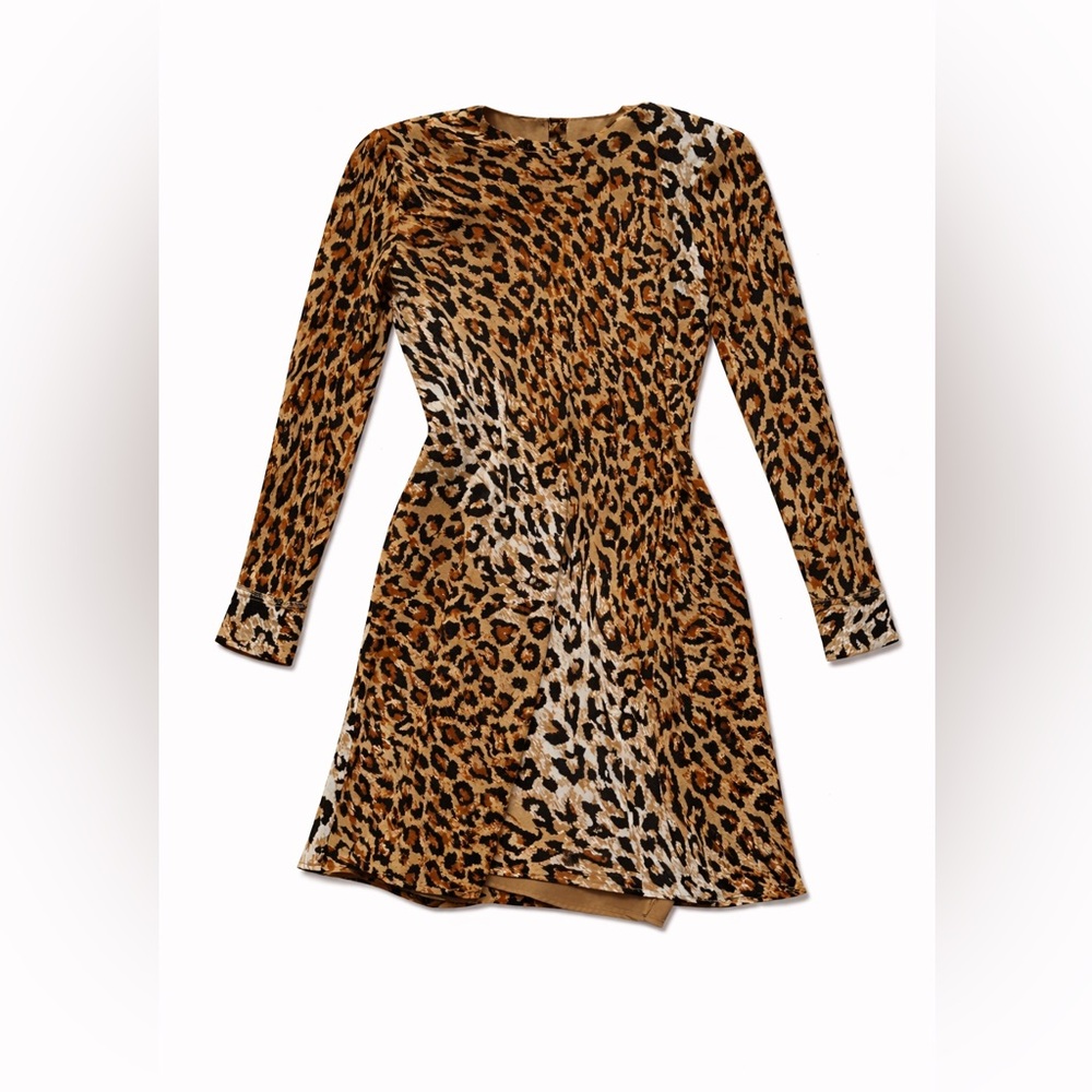 Vintage Leopard Print Long Sleeve Dress